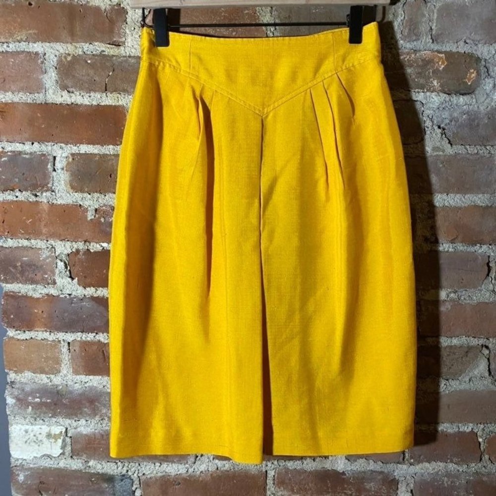 Vintage Bob Mackie Raw Dupioni Silk Yellow Pencil Skirt 10